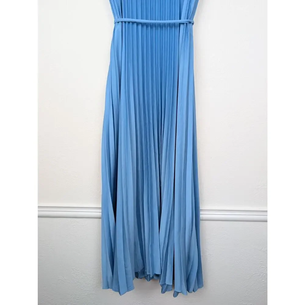 Vince Relaxed Plisse Dress Midi Accordion Pleat Satin Coquette Fairy Blue Size S